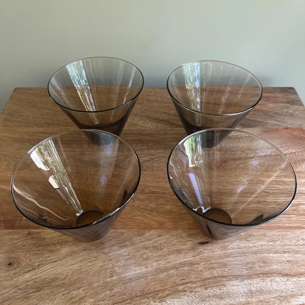 Vintage MCM Glasses Smoky Brown Martini Lowball Set of 4 Retro Hosting Lodge